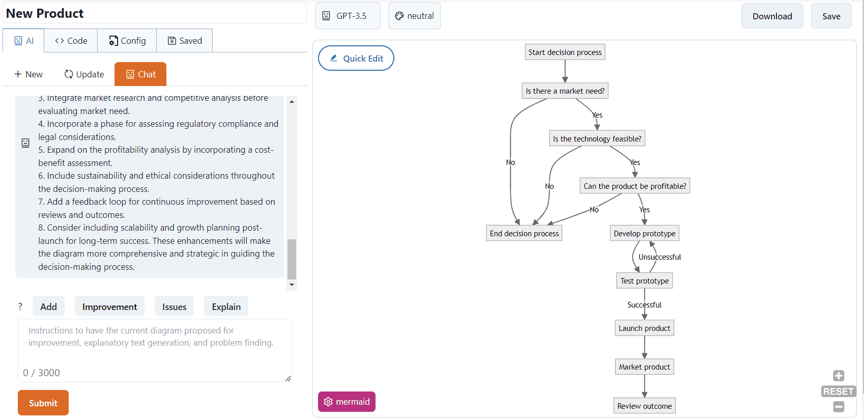 AI chat panel for diagram feedback