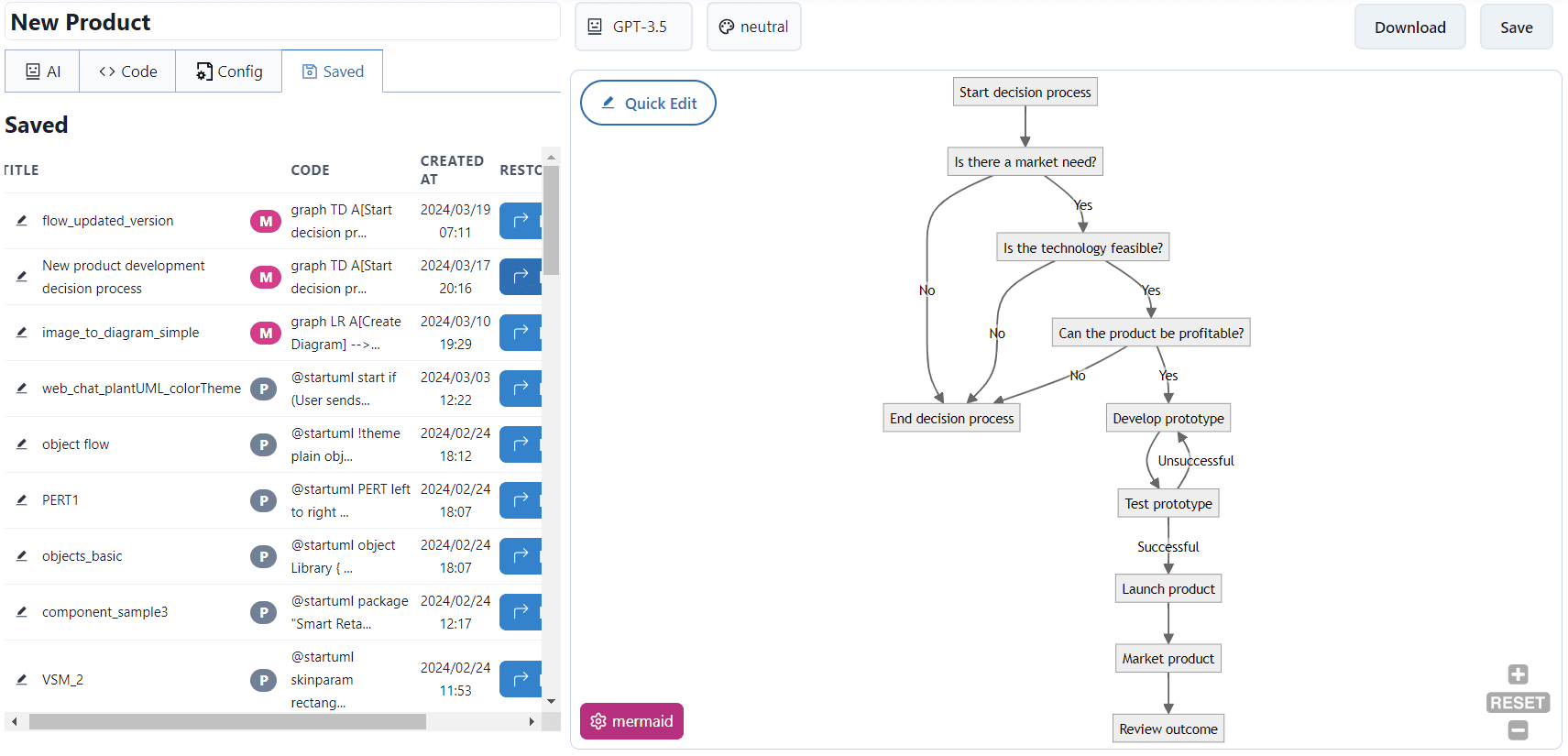 Diagram version history in Diagramming AI
