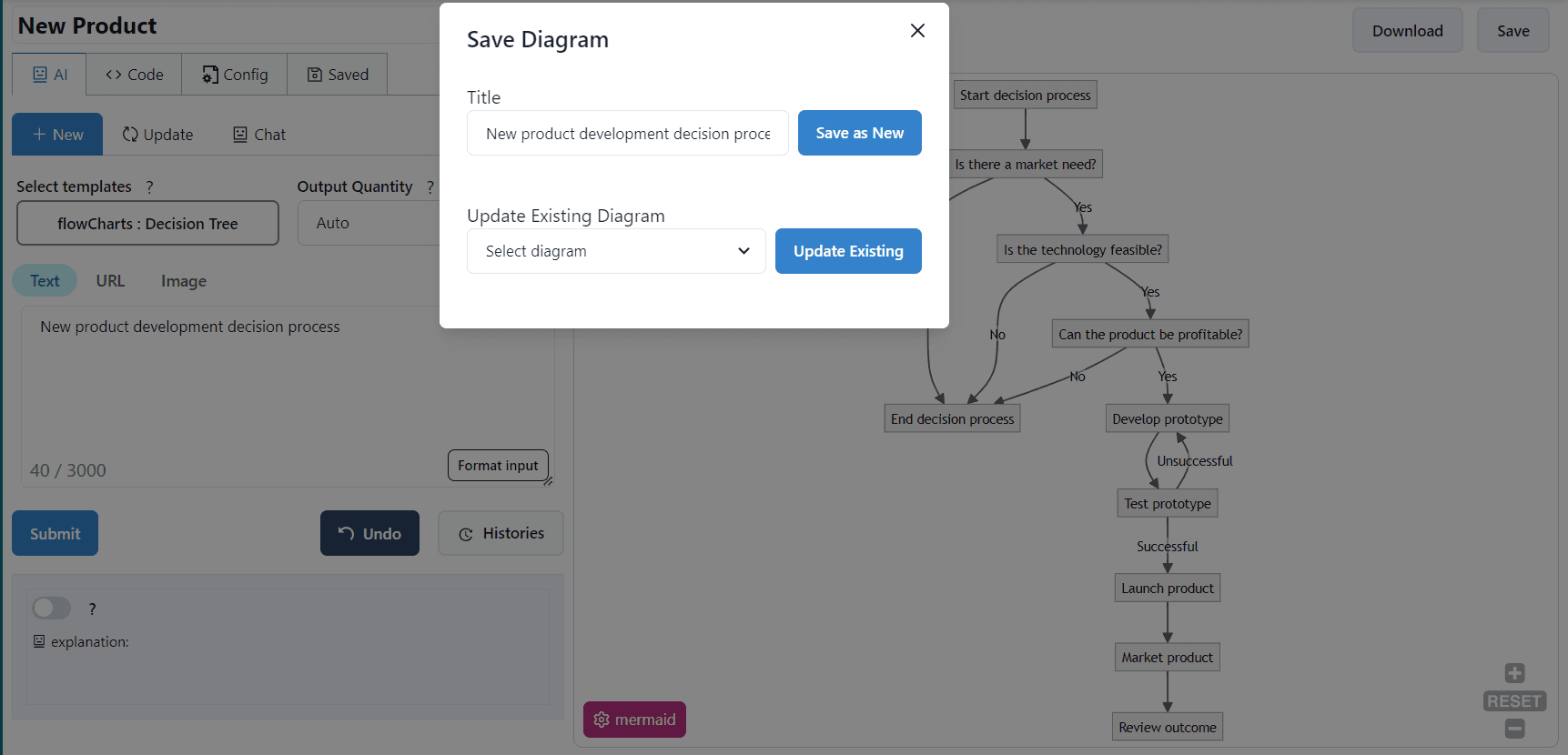 Save diagram dialog in Diagramming AI