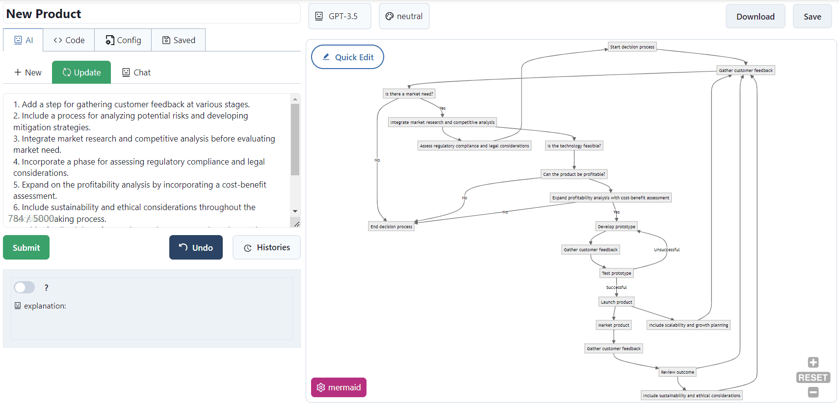 Diagram update action in Diagramming AI